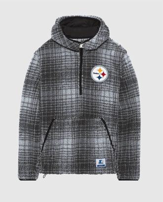 Starter Mens Pittsburgh Steelers Gus Plaid Sherpa Pullover Jacket In Black