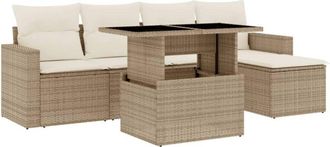 vidaXL Vidaxl - Juego De Sof&aacute;s Jard&iacute;n Con Cojines 6 Pzas Rat&aacute;n Sint&eacute;tico Beige