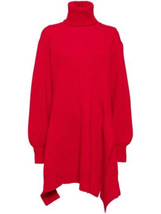 Yohji Yamamoto roll-neck asymmetric jumper - women - Nylon/Wool - 2 - Red