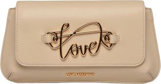 Love Moschino Beige Polyurethane Script Shoulder Bag