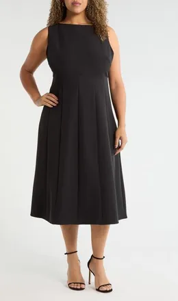 Chelsea28 Bateau Neck Seamed Midi Dress in Black at Nordstrom, Size 2X