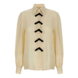 Valentino Garavani Overhemden, Dames, Beige, M, Crepe De Chine Shirt