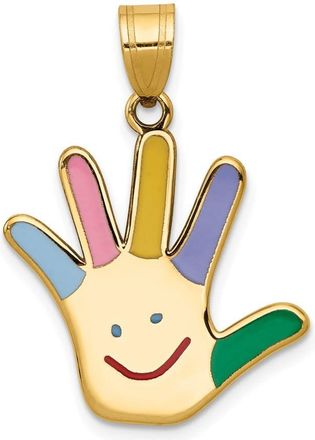 Diamond2Deal 14k Yellow Gold Enameled Autism Happy Face Handprint Pendant