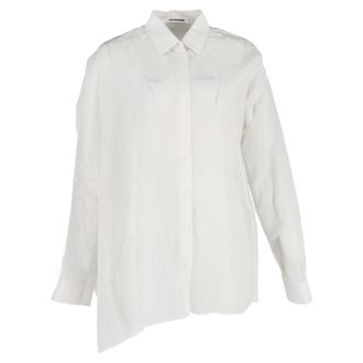 Jil Sander Asymmetric Button-Down Shirt in White Linen