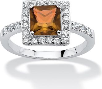 Palm Beach Jewelry Princess-Cut Birthstone.925 Silver Halo Ring