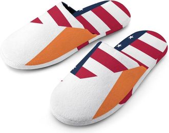 Generic U.S. And Ireland Flag Mens Slippers Flannel Warm House Shoes with Rubber Anti-Slip Sole Slip On for Home Outdoor