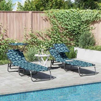 vidaXL Vidaxl - Folding Sun Lounger Folding 2 pcs Green 56 x 190 x 81cm Fabric