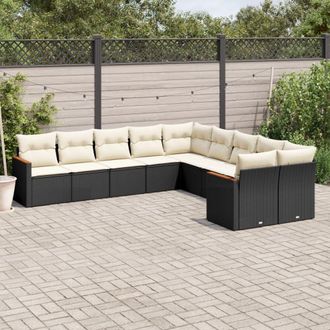vidaXL Vidaxl - Set De Sof&aacute;s De Jard&iacute;n 10 Pzas Cojines Rat&aacute;n Sint&eacute;tico Negro