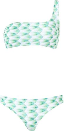 Missoni One-shoulder Bikini in Lam&eacute; Viscose - Dames - Bikinis - Groen - XS - Rayon - Badmode