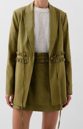 Scalpers Ruffle Prep Blazer in Khaki at Nordstrom, Size Small Eu