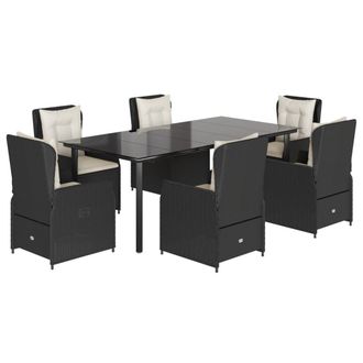 vidaXL Vidaxl - Set Da Pranzo Da Giardino 7 Pz Nero Con Cuscini In Polyrattan
