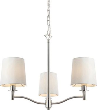 Loops Bright Nickel 3 Light Ceiling Pendant Fitting & Vintage White Fabric Shades