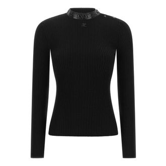 Courr&egrave;ges Truien & Vesten, Dames, Zwart, M, Schouderknopen Ribgebreide Trui