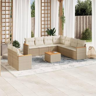 vidaXL Juego De Sof&aacute;s Jard&iacute;n Con Cojines Beige 10 Pzas Rat&aacute;n Sint&eacute;tico Vidaxl