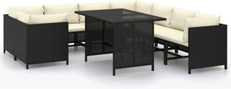 vidaXL Set de muebles de jardín 9 pzas y cojines ratán sintético negro Vidaxl
