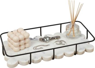 Happimess Monarch Modern Industrial Metal/Marble Scalloped Base Vanity Tray in White Marble/black at Nordstrom