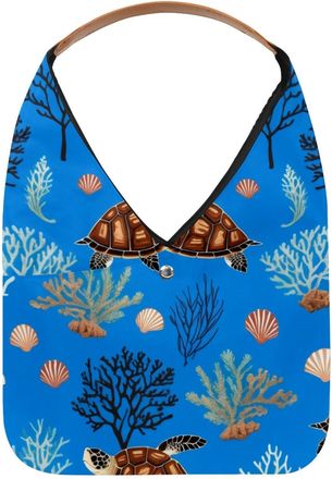 Generic Turtle and Corals Reusable Lightweight Grocery Bags - Foldable Into Compact Pouch, Washable & Sturdy, Multipurpose for Shopping and Travel