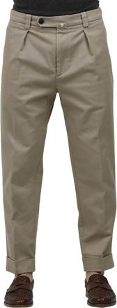 Berwick 1707 Broeken, Heren, Beige, M, Katoen, Stretch katoen gewassen overfit cropped broek