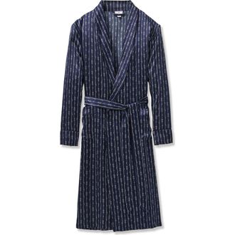 Petite Plume Nautical Stripe Mulberry Silk Robe in Navy at Nordstrom, Size Small