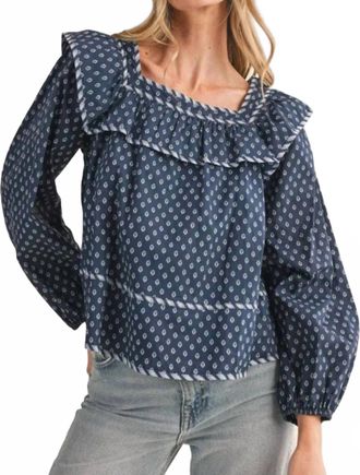Merci Baby Doll Square Neck Blouse In Navy
