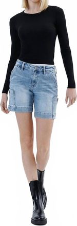 Flying Monkey Mid Rise Pocket Detail Wide Bermuda Shorts In Medium Wash