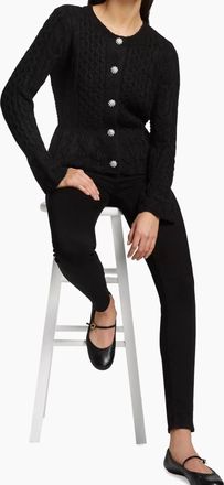 Design History Cable Knit Crew Neck Cardigan In Black