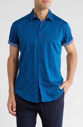 Robert Graham Short Sleeve Woven Button-Up Shirt in Navy at Nordstrom Rack, Size Xxx-Large