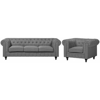 Beliani Beliani - Set divano e poltrona 4 posti in tessuto grigio Chesterfield