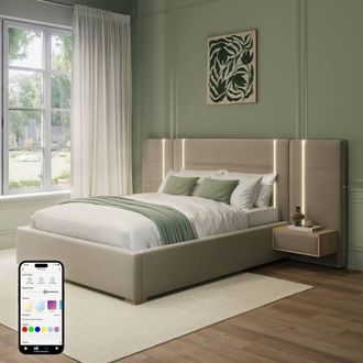 X Rocker Amelia Ottoman Hotel Bed with App-Controlled LED Lights & Bedsides in Beige | Size: Double