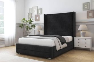 Comfort Beds Milano Naples Bed Frame - 50 Upholstered Wingback Headboard in Black | Size: Double