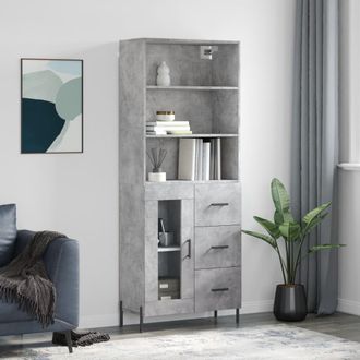 vidaXL Vidaxl - Aparador Alto Madera Contrachapada Gris Hormig&oacute;n 69,5x34x180 Cm