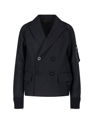 sacai Double-Breasted Nylon Twill Blazer with Zippered Details