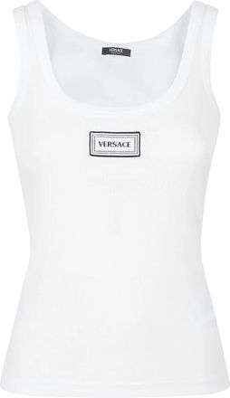 Versace Geribbelde Stretch Katoenen Tanktop - Dames - Tops zonder mouwen - Wit - L - Katoen - Tops