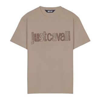 Just Cavalli Cotton T-shirt with Logo - male - Just Cavalli - T-Shirts - Beige - 2XL - Tops