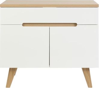 Miliboo Mueble De Ba&ntilde;o Blanco Lacado Brillante Y Madera Clara L90 Cm Melka