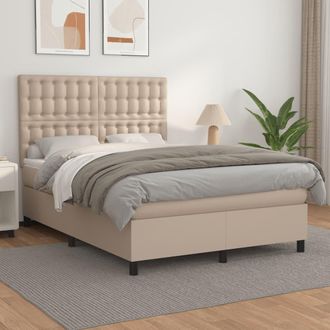 vidaXL Vidaxl - Cama Box Spring Con Colch&oacute;n Cuero Sint&eacute;tico Capuchino 140x200cm