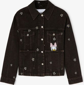 Ganni Brown Daisy Duck Denim Oversized Jacket - Size S/M Organic Cotton