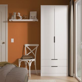 Lewis's Fluted 2 Drawer Double Wardrobe in White Matt - Ready Assembled - Lewiss Home | TJ Hughes