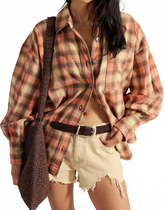 Free People Ashley Plaid Shirt In Sand Combo
