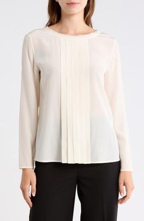 BOSS Bemiu Pleated Long Sleeve Silk Top in Open White at Nordstrom Rack, Size 10