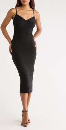L'agence Narissa Rhinestone Embellished Shirred Mesh Midi Dress in Black at Nordstrom Rack, Size 14