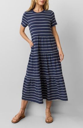 Marine Layer Stripe Cotton Jersey A-Line Dress in Navy/White Stripe at Nordstrom, Size Large