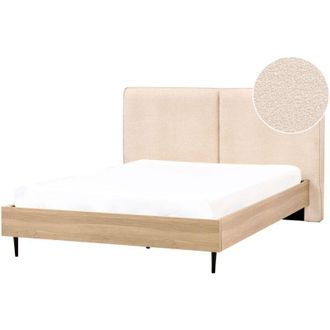 Beliani Letto matrimoniale in tessuto boucl&egrave; beige con testiera imbottita 160 x 200 cm Izernore