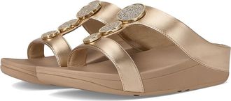 FitFlop Halo Bead-Circle Metallic H-Bar Slides Womens Sandals Metallic Latte Beige : 6 M (B), Leather