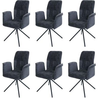 Hhg Hhg - Juego De 6 Sillas De Comedor 433, Reposabrazos Giratorio Auto-return, Tela/textil Chenilla (340g/m&sup2;) Oeko-tex, Gris Oscuro