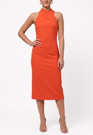 Rachel Roy Harland Crossover Halter Midi Dress in Cherry Tomato at Nordstrom, Size Xx-Large