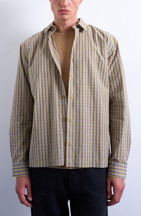 Topman Cotton Poplin Button-Up Shirt in Mustard Multi at Nordstrom, Size Xx-Large