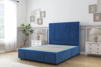 Sloomy Lisbon Plush Divan Base 2 Drawers - 54 Headboard & 12 Footboard in Blue | Size: Super King