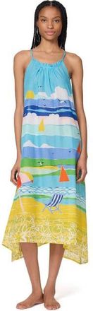 Kate Spade New York Shirred Ruffle Low Back Maxi Cover Up Dress in Multi at Nordstrom, Size X-Large