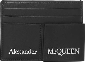 Alexander McQueen Double Card Holder In Black Leather With Logo